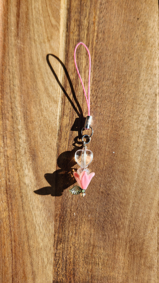 Pink Lily Flower Phone Charm