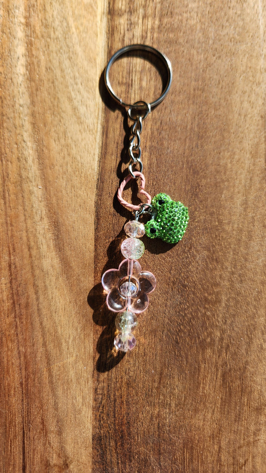 Pink Flower Frog Keychain