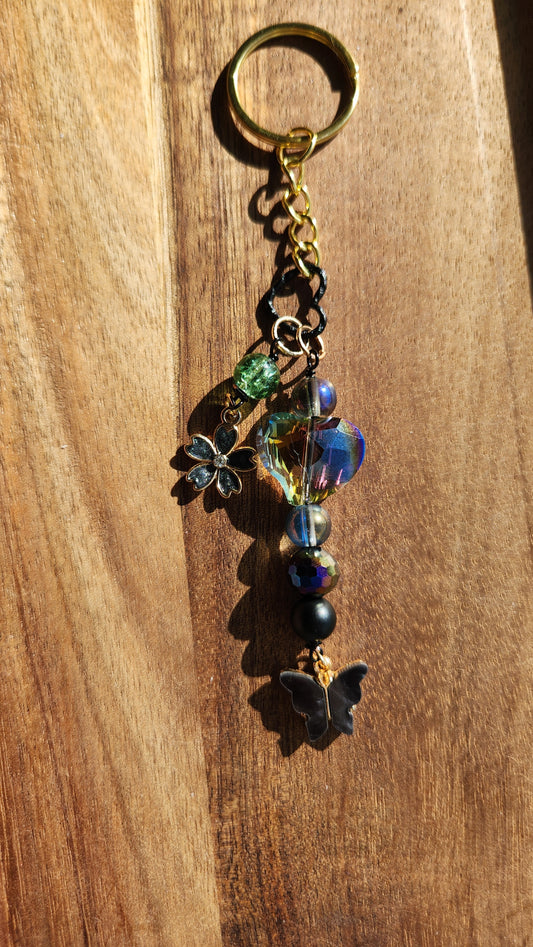 Black Butterfly & Heart Keychain