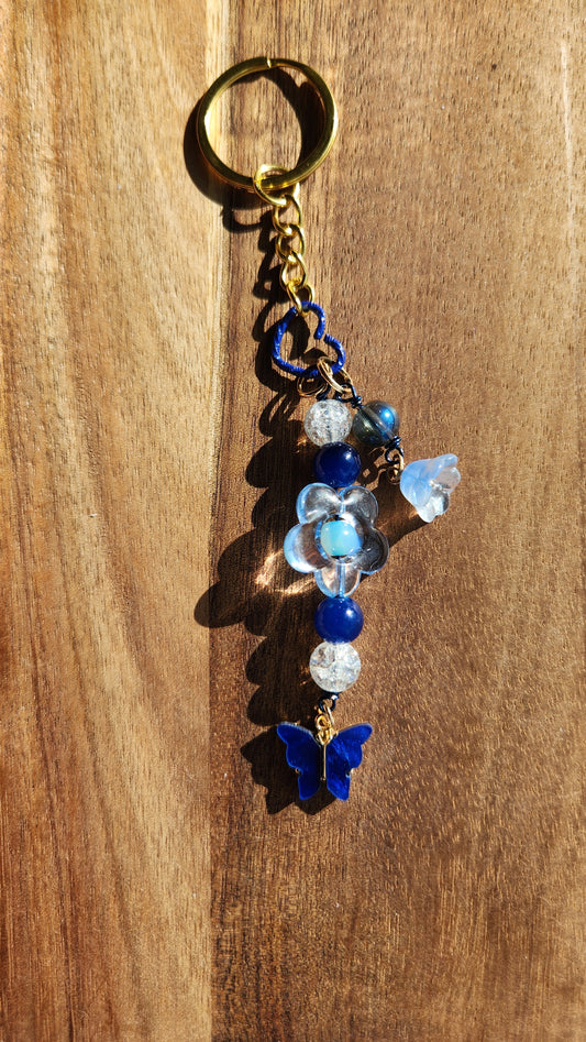 Blue Flowers & Butterfly Keychain